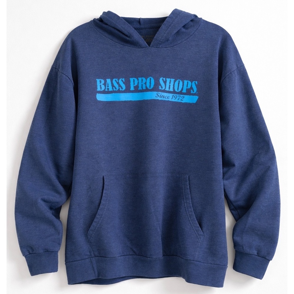 Bass‎ Pro Shops Mens Navy Blue Graphic Logo Pullover Hoodie Sweatshirt 2XL
